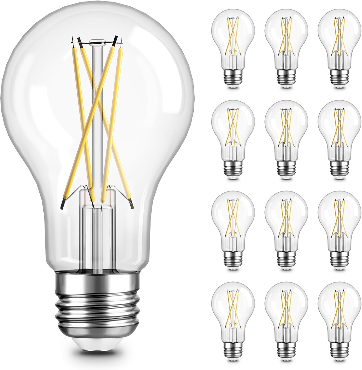 A19 LED Edison Bulbs, E26, 12 Pack, 2700 K