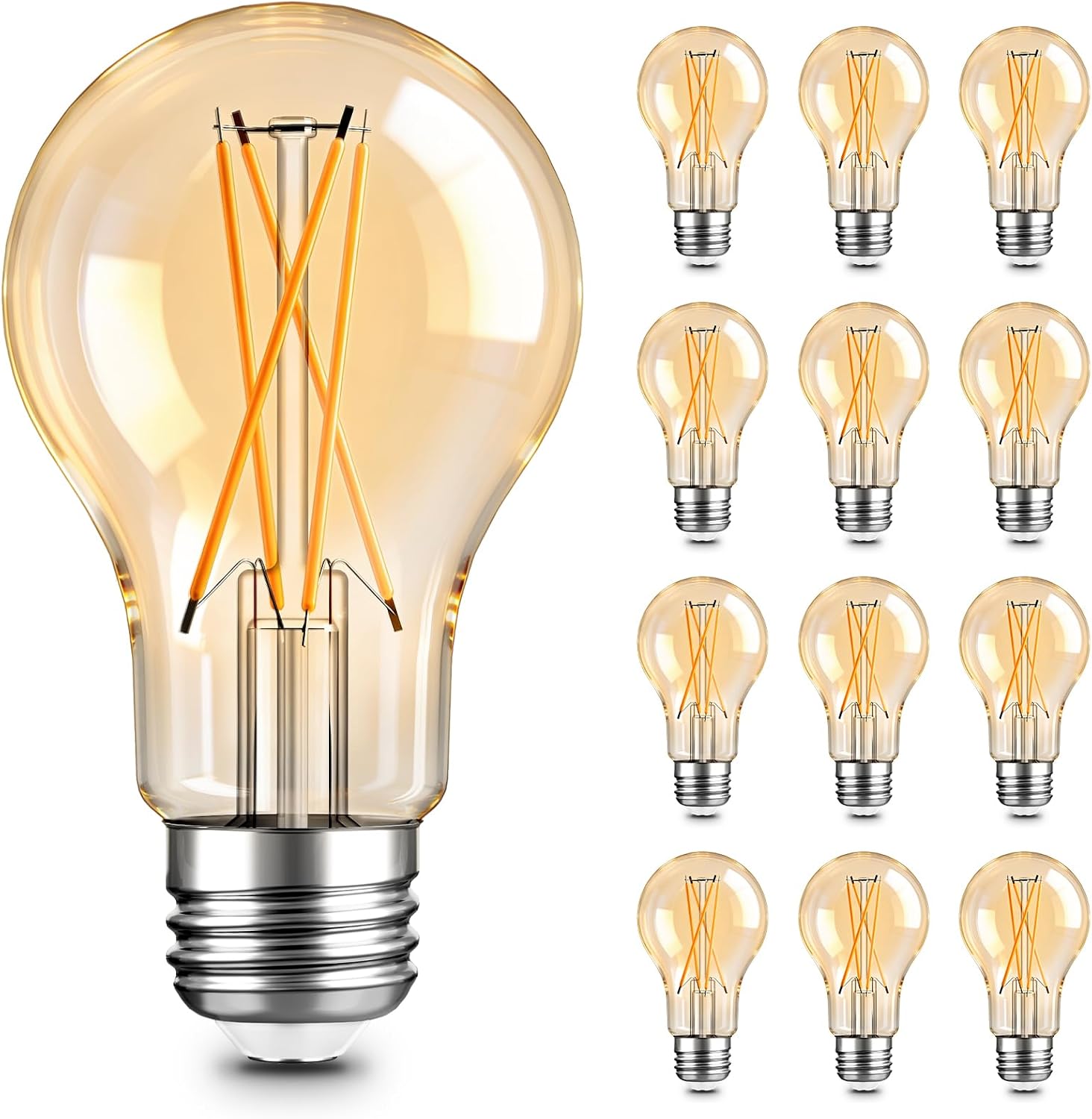 A19 LED Edison Bulbs, E26, 12 Pack, 2700 K