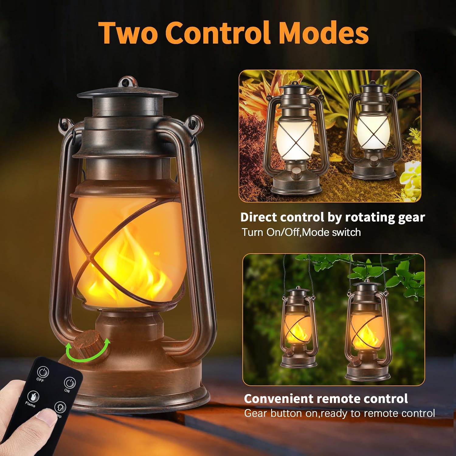 Battery Vintage Lantern with Remote, 2 Pack