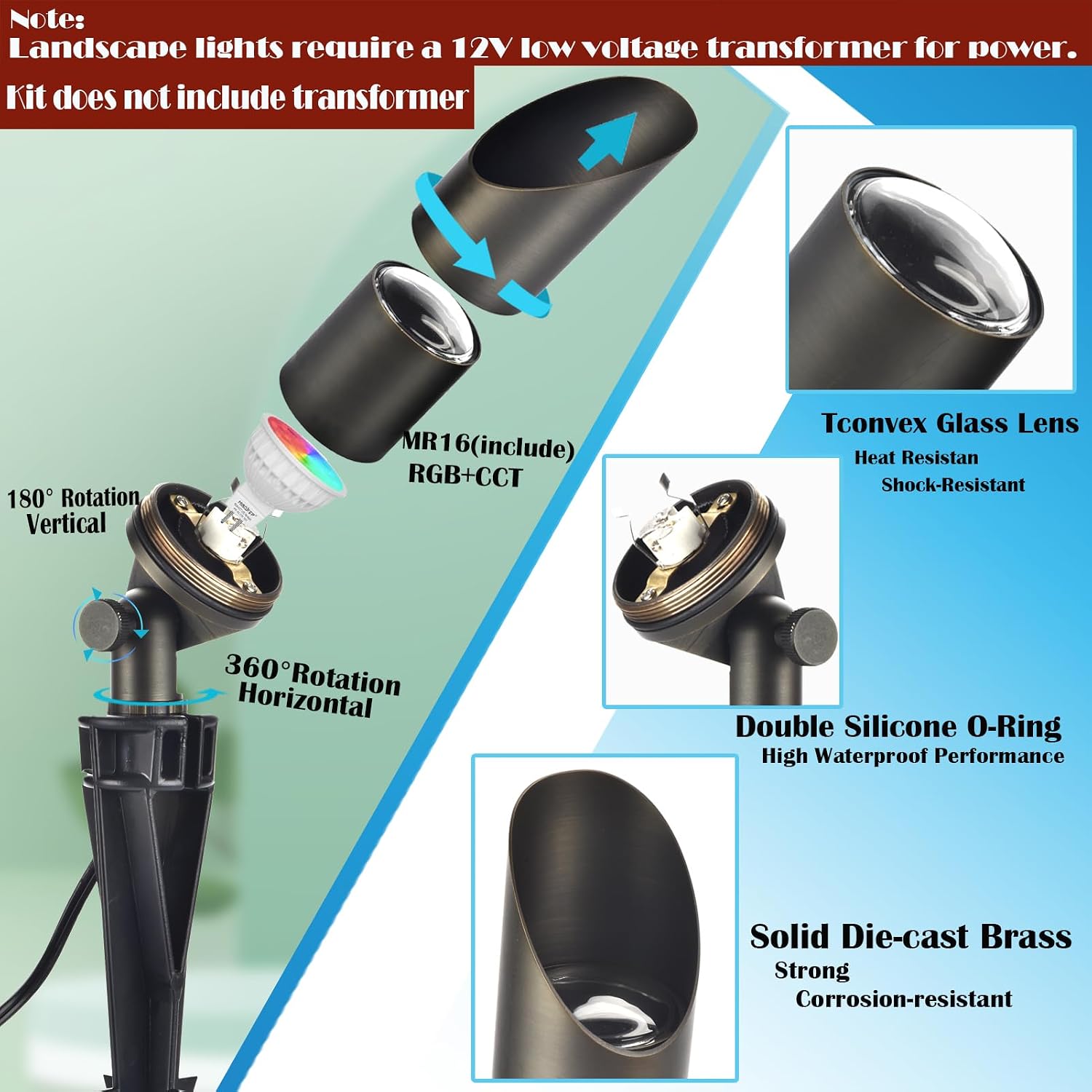 Brass RGB Landscape Spotlight, Low Voltage