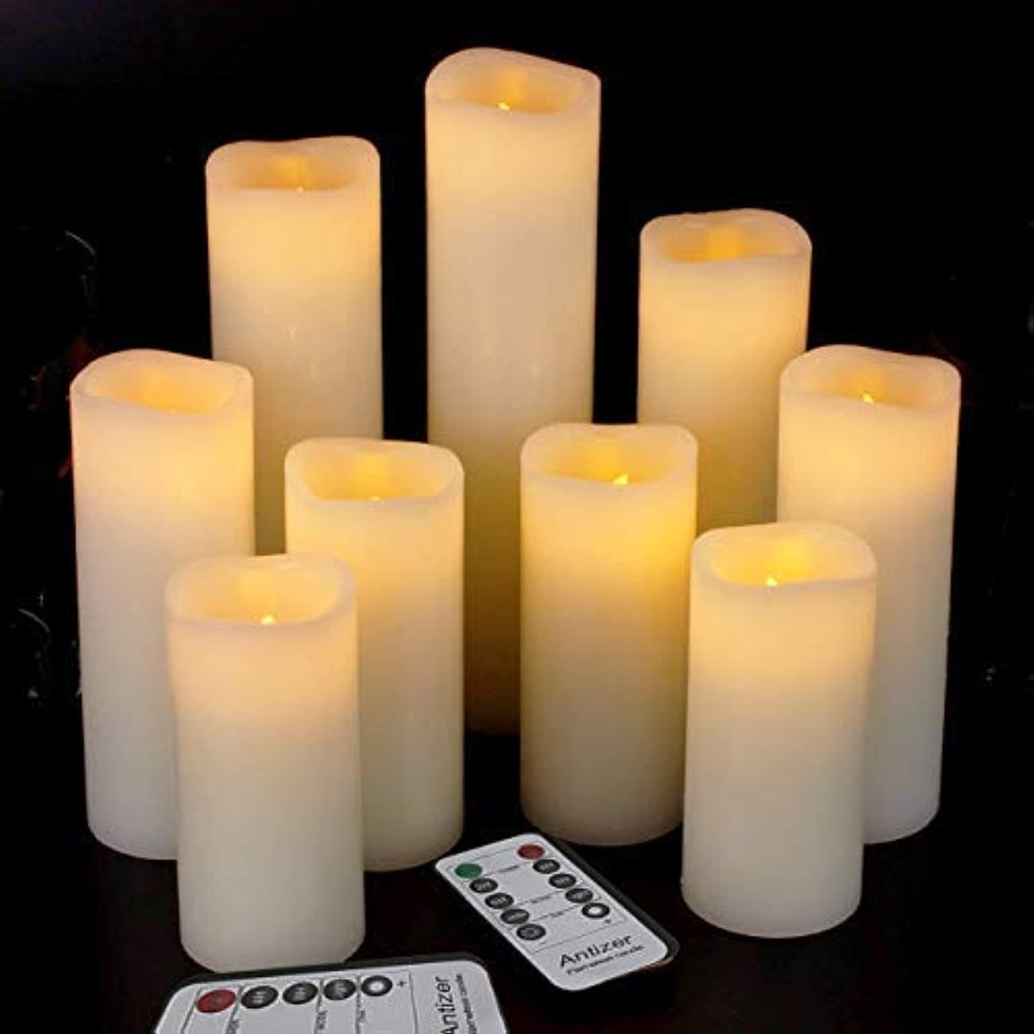 Flameless Real Wax Candles, 9 Pack, 4–9 inch