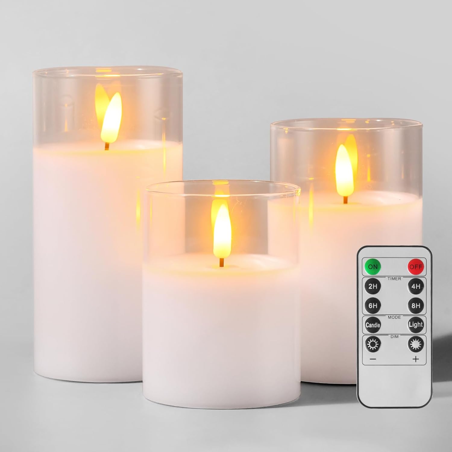 Glass Flameless Candles with Remote and Timer