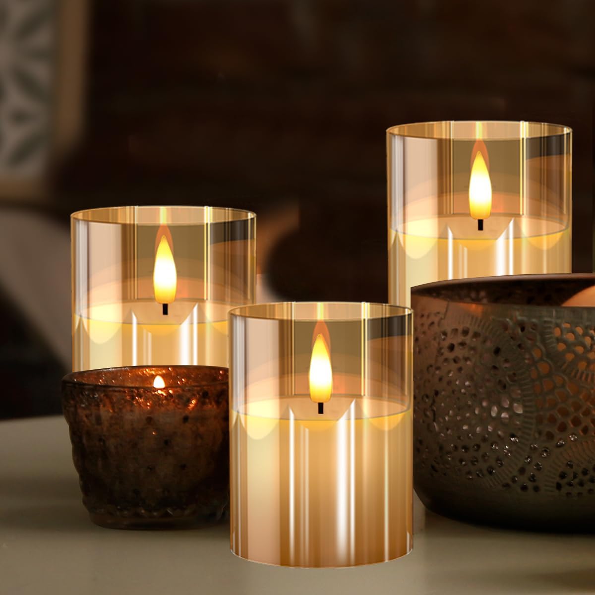 Glass Flameless Candles with Remote and Timer