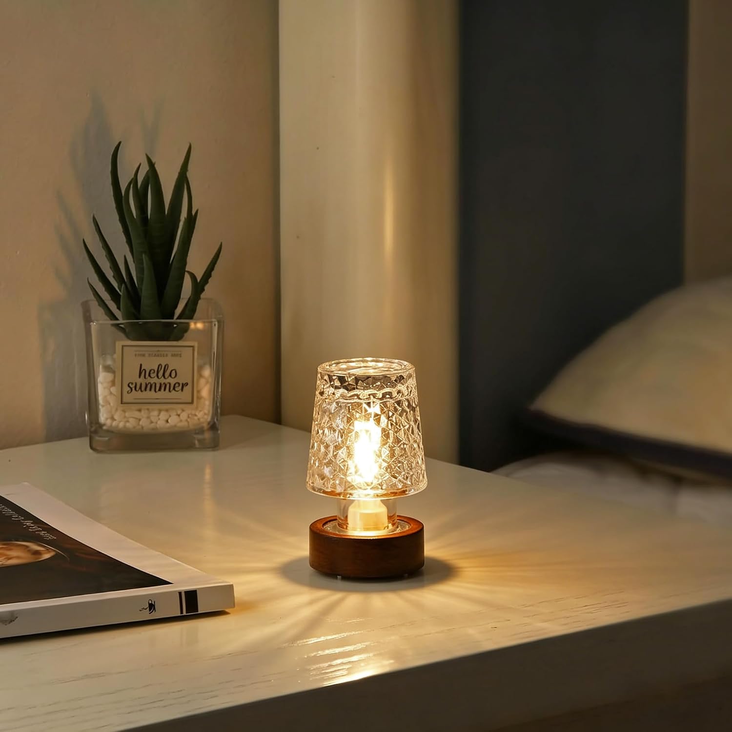 Mini Glass Night Lamp with Timer, Battery