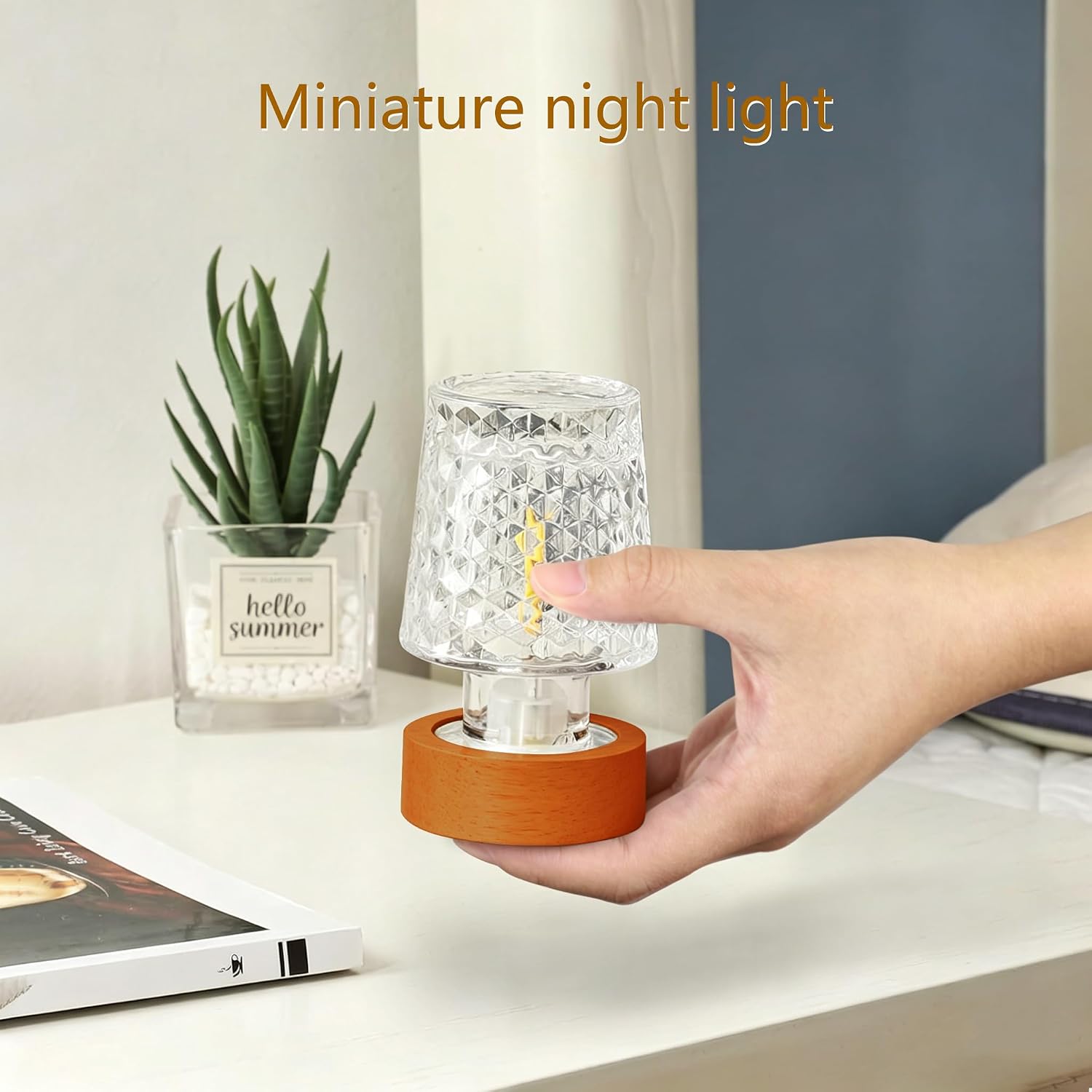 Mini Glass Night Lamp with Timer, Battery