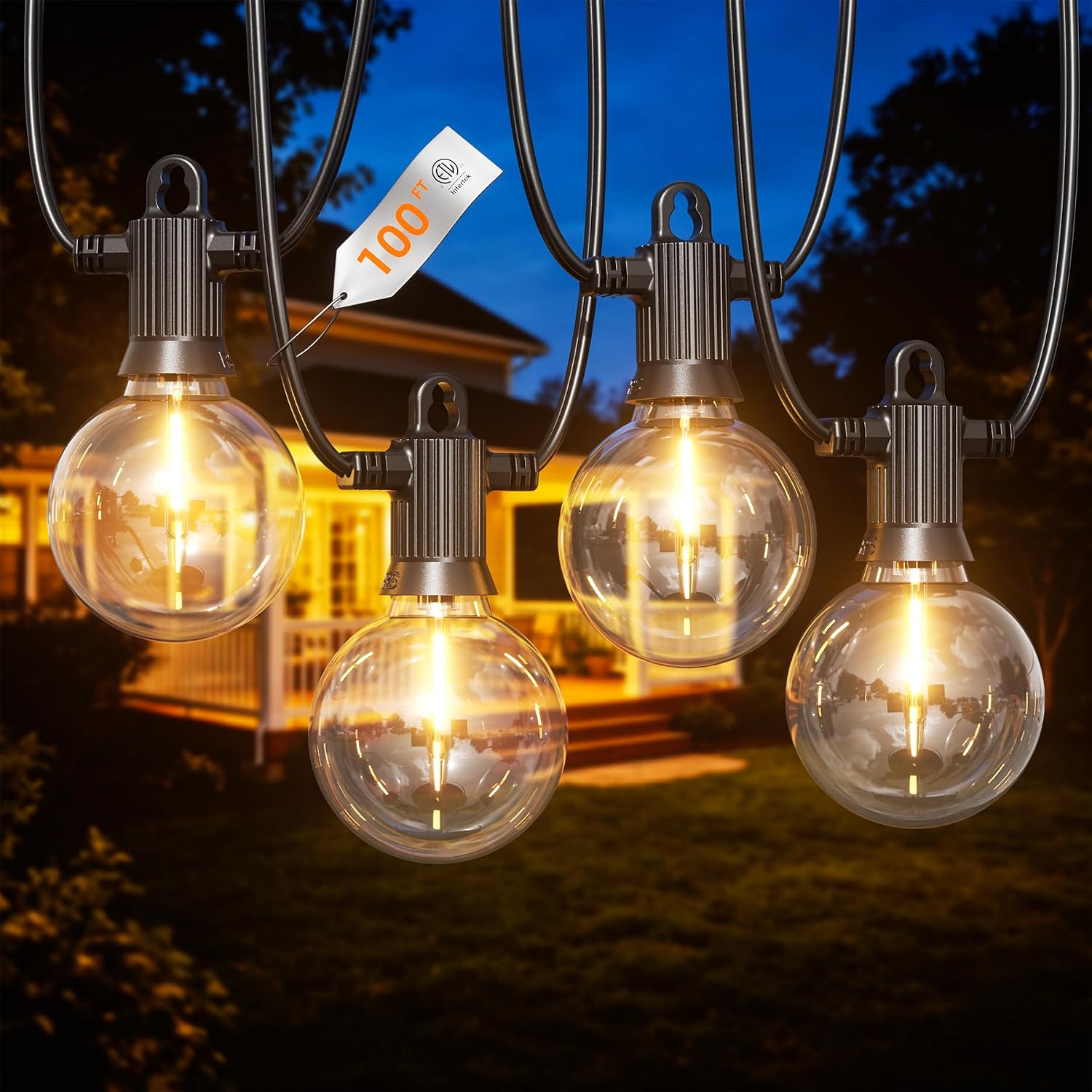 Outdoor String Lights, 100 ft, 50 G50 Globe Bulbs