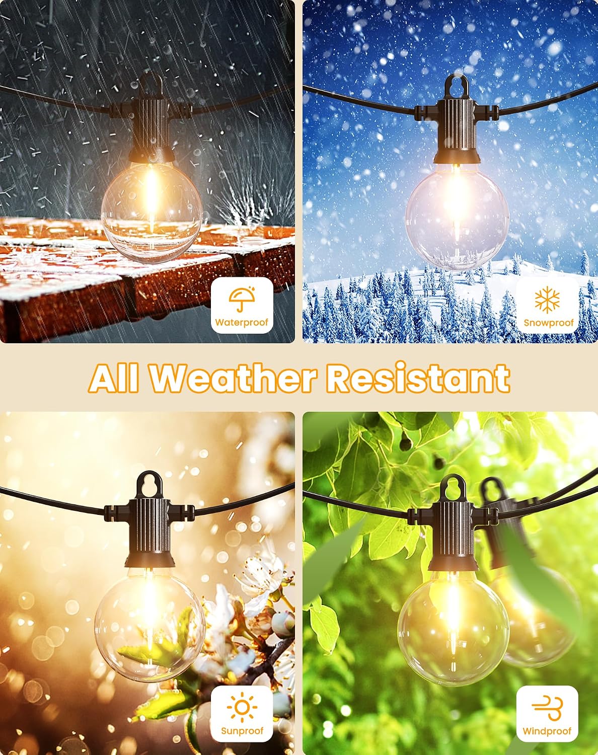Outdoor String Lights, 100 ft, 50 G50 Globe Bulbs