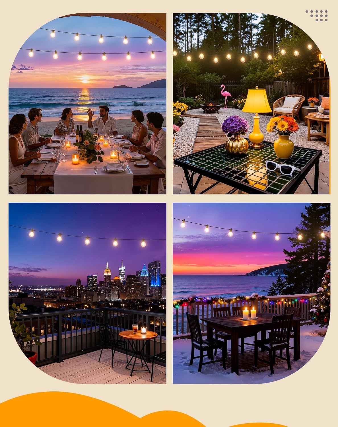 Outdoor String Lights, 100 ft, 50 G50 Globe Bulbs