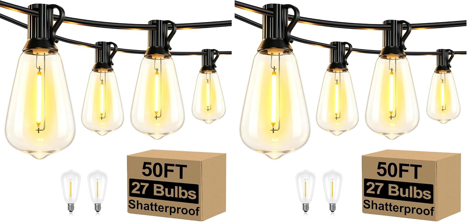 Outdoor String Lights, 100 ft, 52 ST38 Bulbs