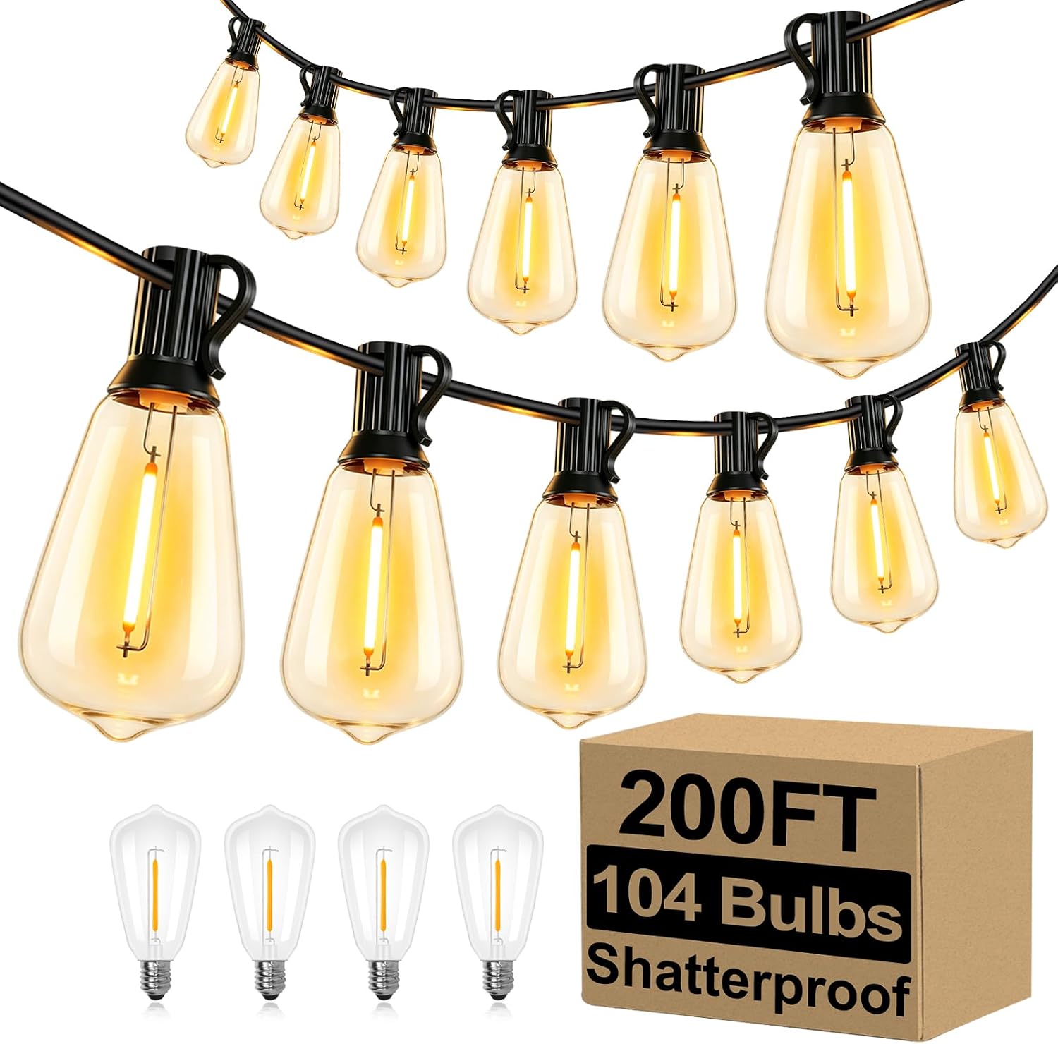 Outdoor String Lights, 100 ft, 52 ST38 Bulbs