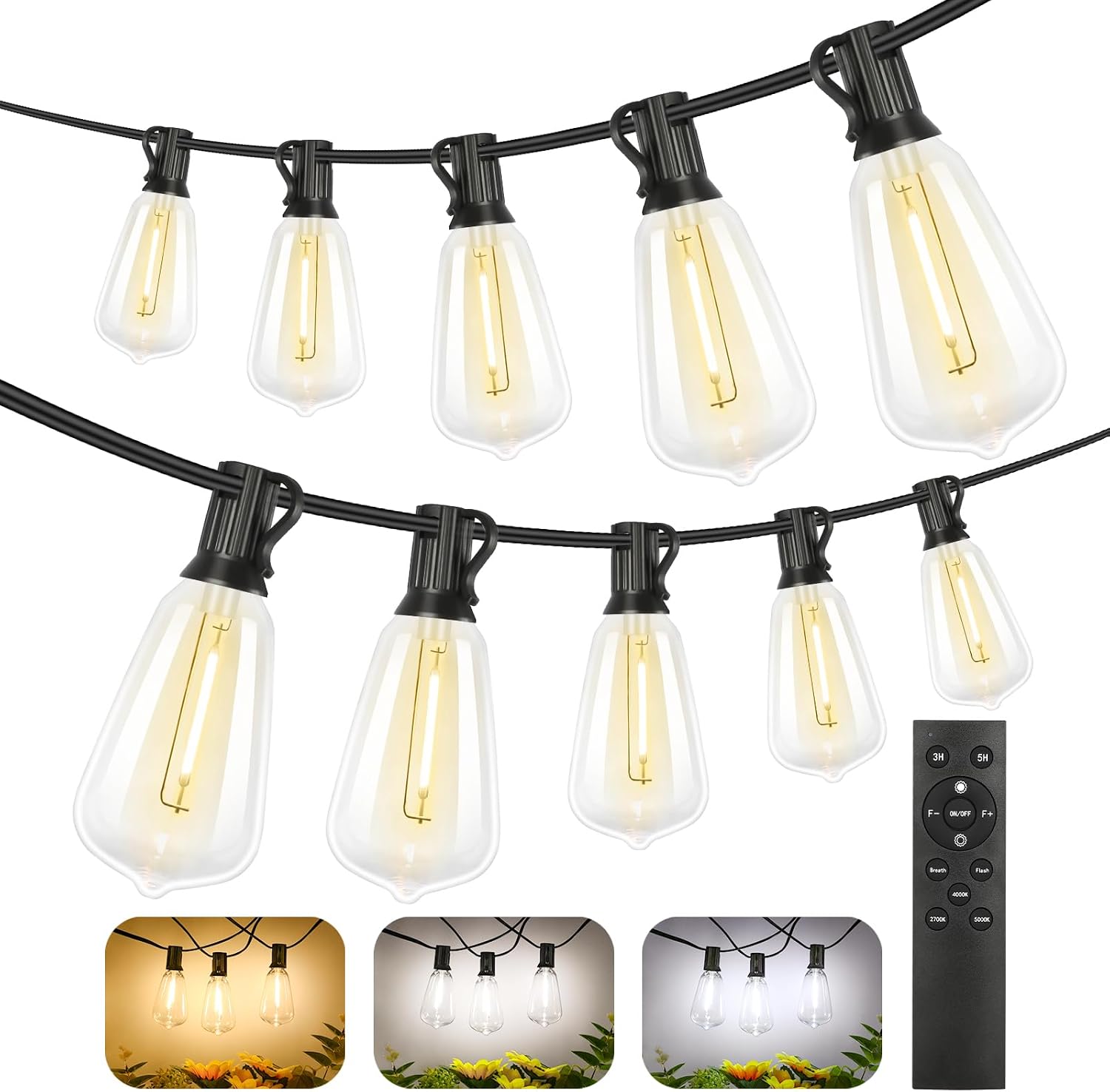 Outdoor String Lights, 100 ft, 52 ST38 Bulbs