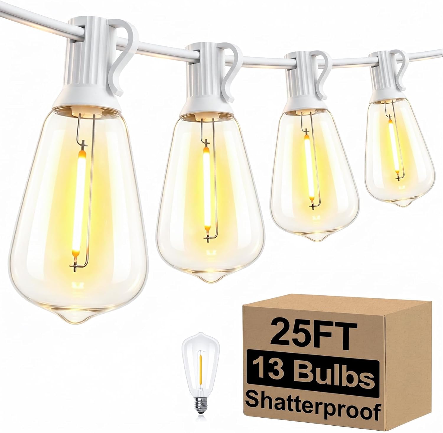Outdoor String Lights, 100 ft, 52 ST38 Bulbs