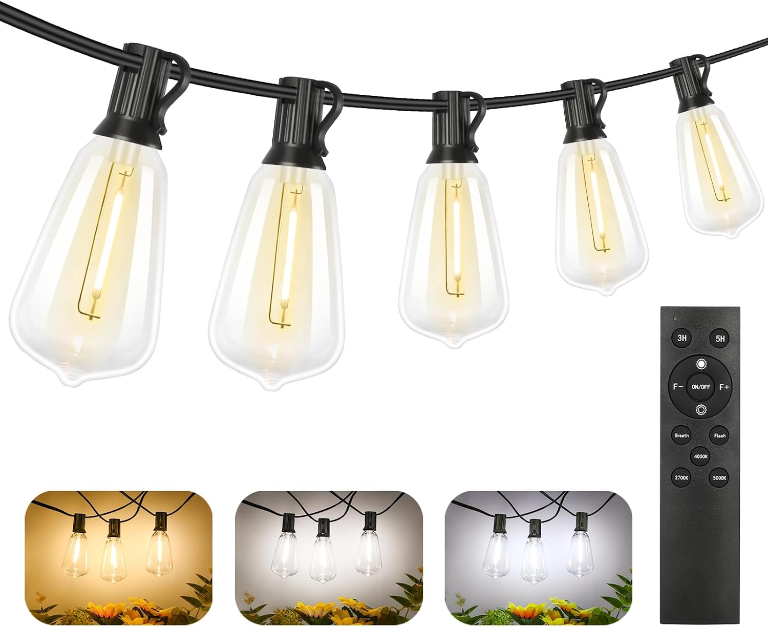 Outdoor String Lights, 100 ft, 52 ST38 Bulbs