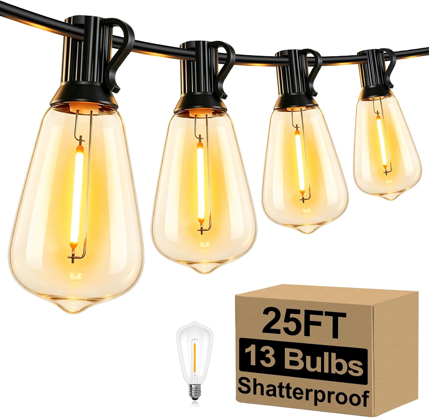 Outdoor String Lights, 100 ft, 52 ST38 Bulbs