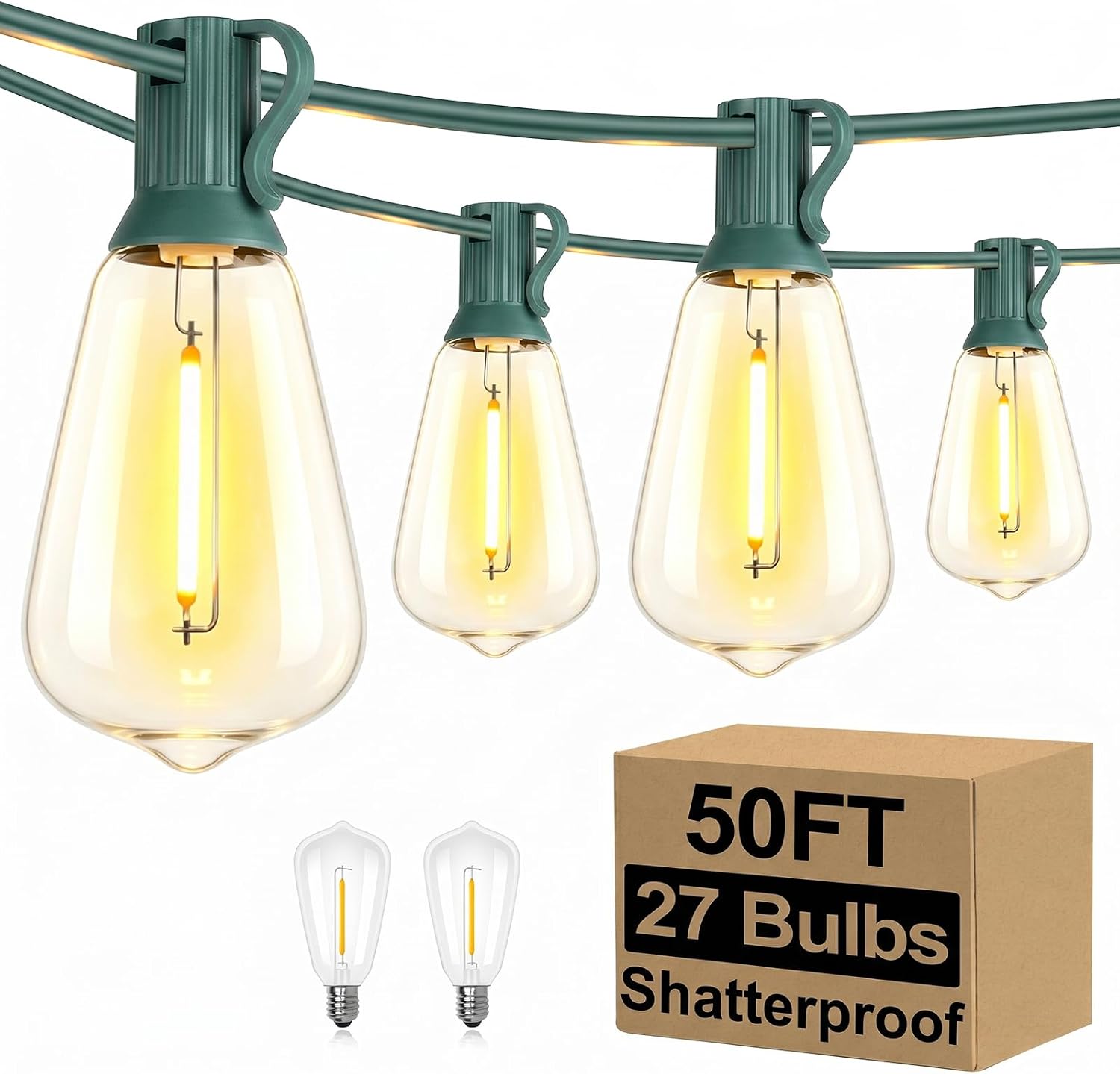 Outdoor String Lights, 100 ft, 52 ST38 Bulbs