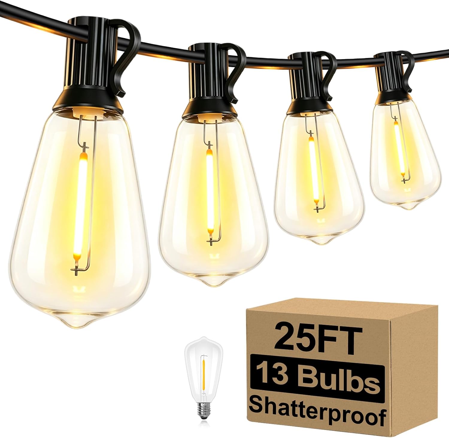 Outdoor String Lights, 100 ft, 52 ST38 Bulbs