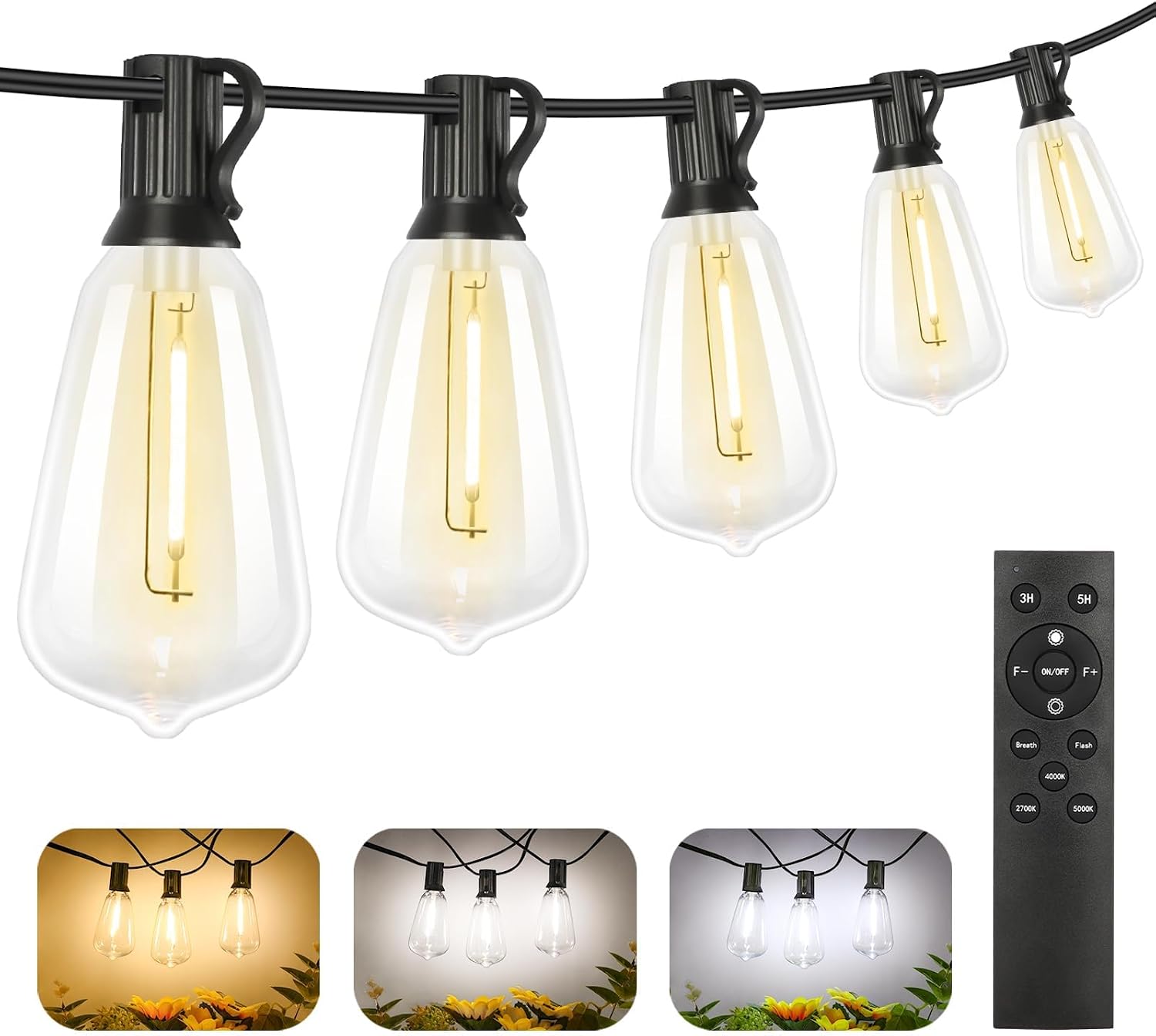 Outdoor String Lights, 100 ft, 52 ST38 Bulbs