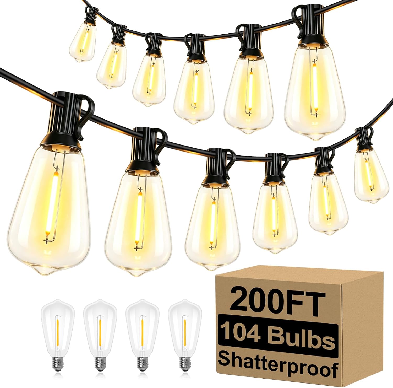 Outdoor String Lights, 100 ft, 52 ST38 Bulbs