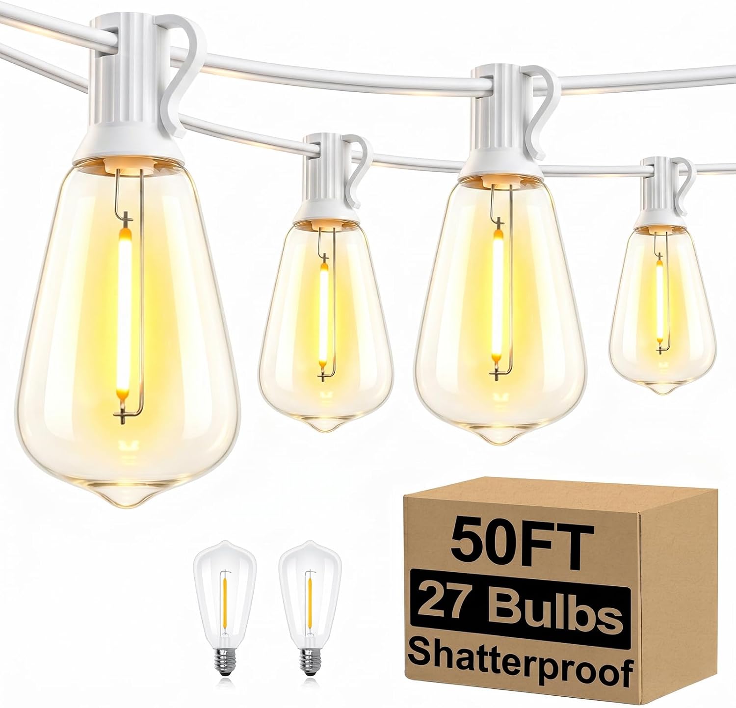 Outdoor String Lights, 100 ft, 52 ST38 Bulbs