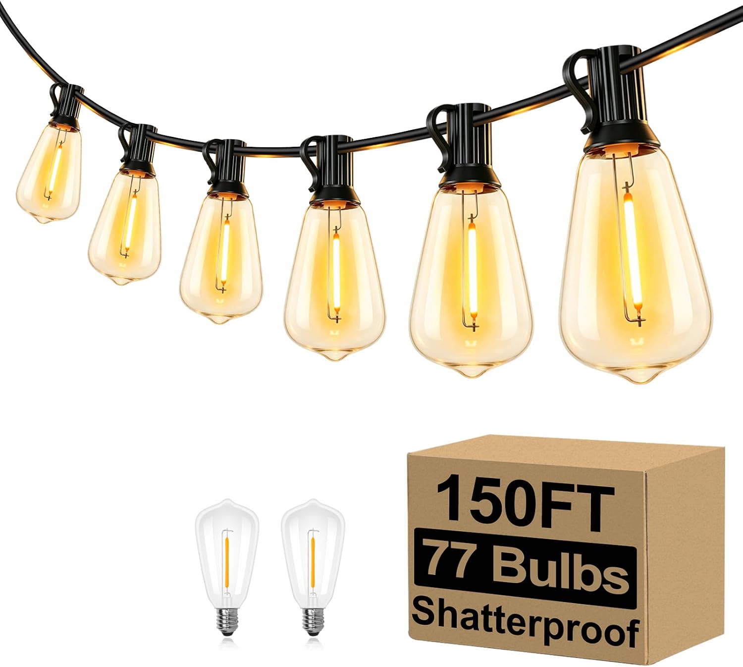 Outdoor String Lights, 100 ft, 52 ST38 Bulbs