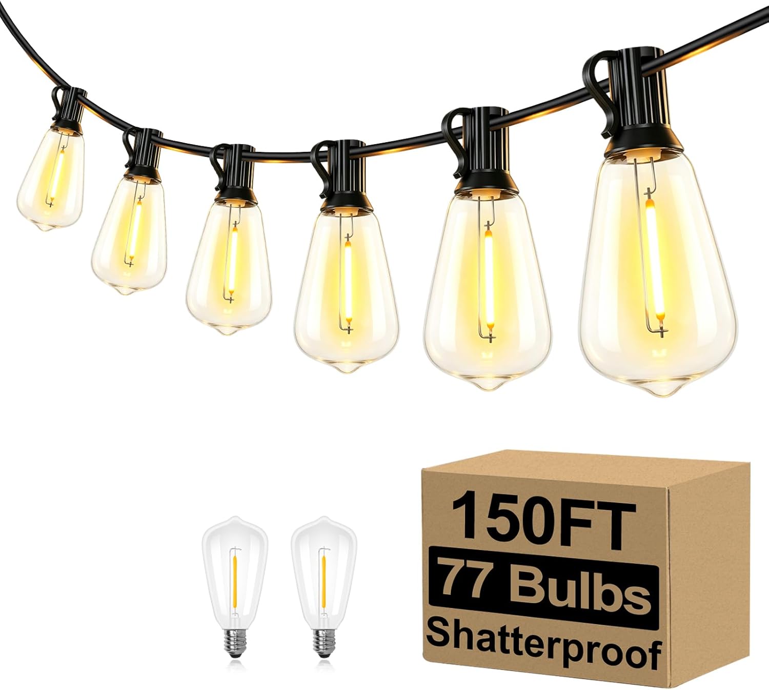 Outdoor String Lights, 100 ft, 52 ST38 Bulbs