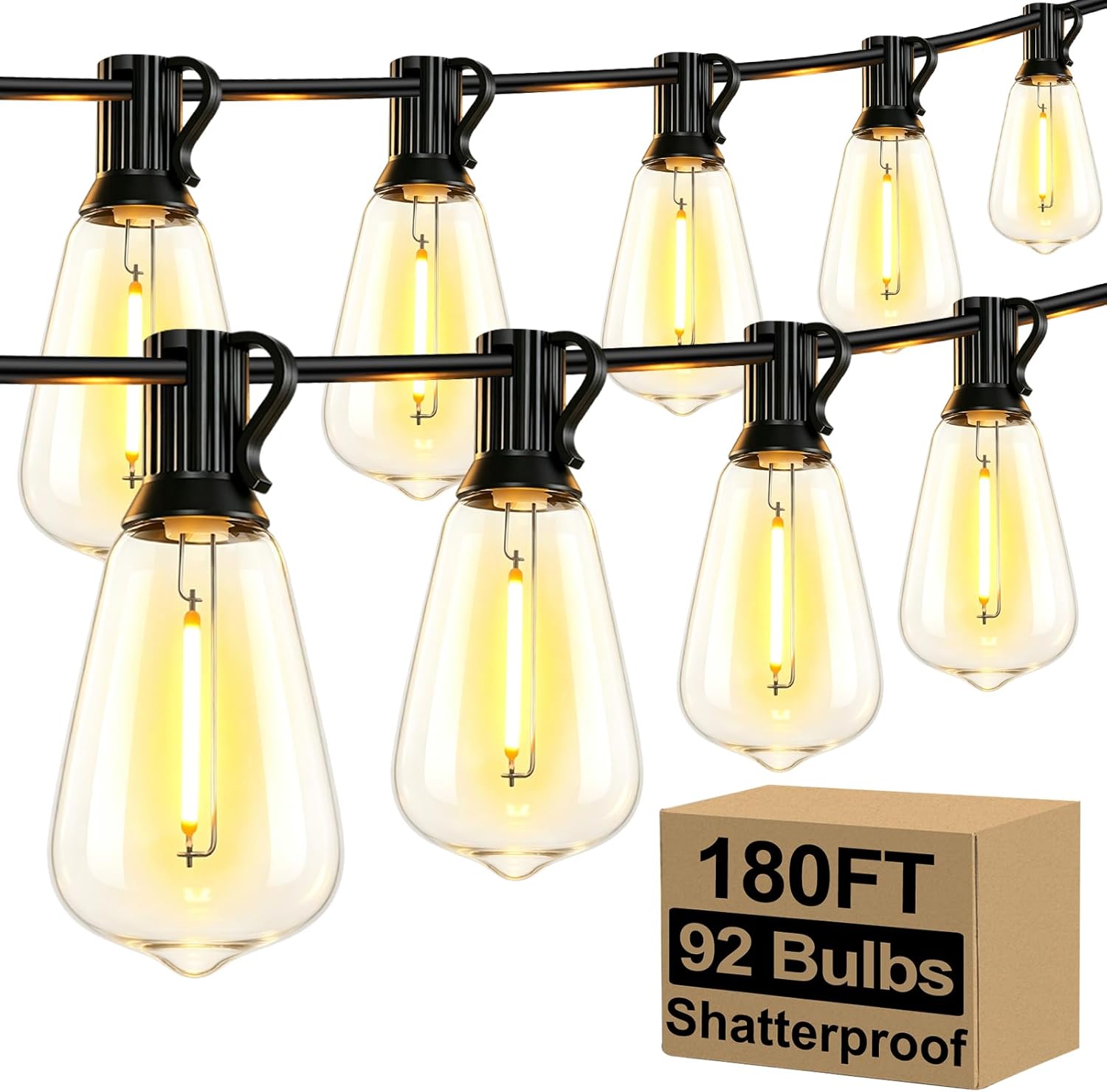 Outdoor String Lights, 100 ft, 52 ST38 Bulbs