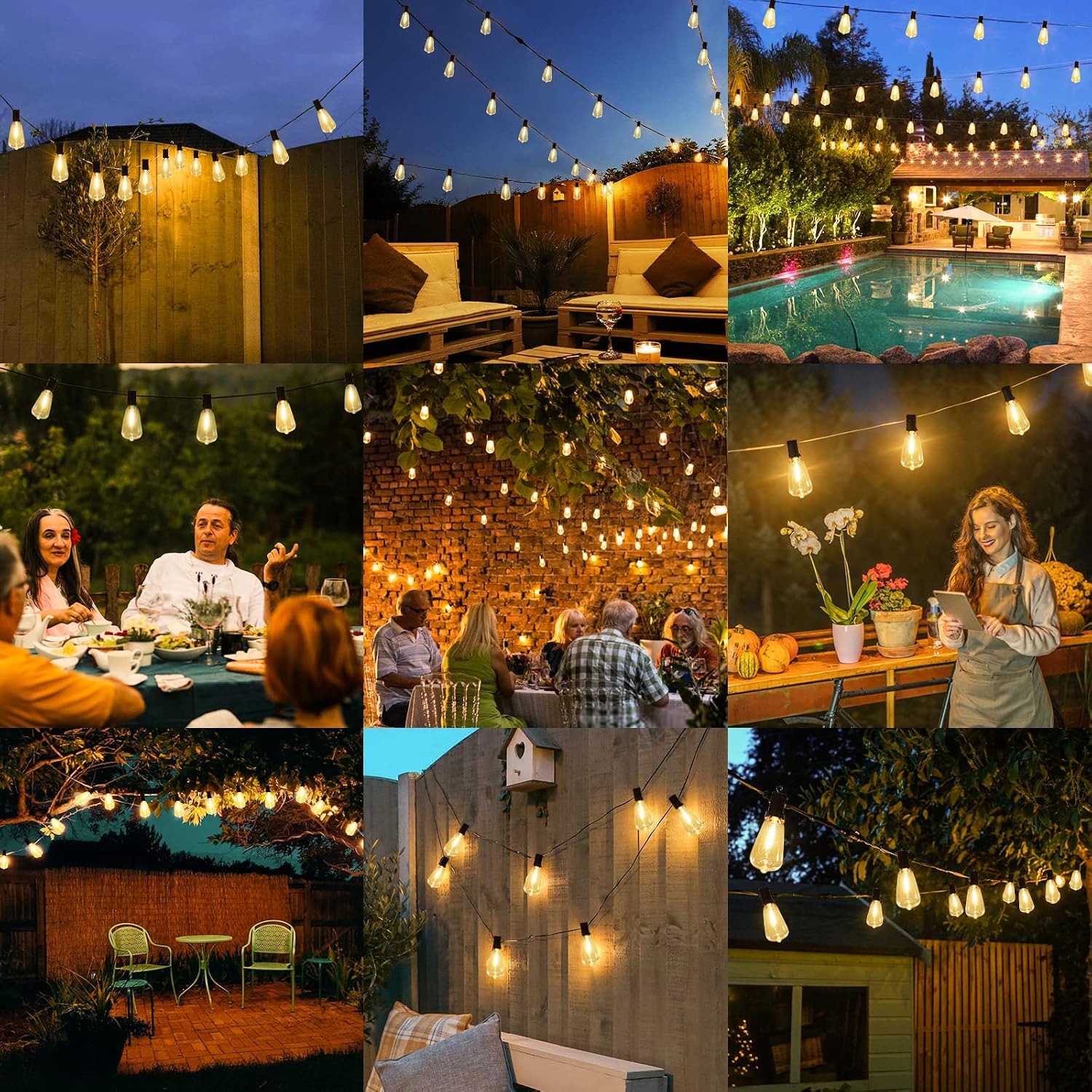 Outdoor String Lights, 100 ft, 52 ST38 Bulbs