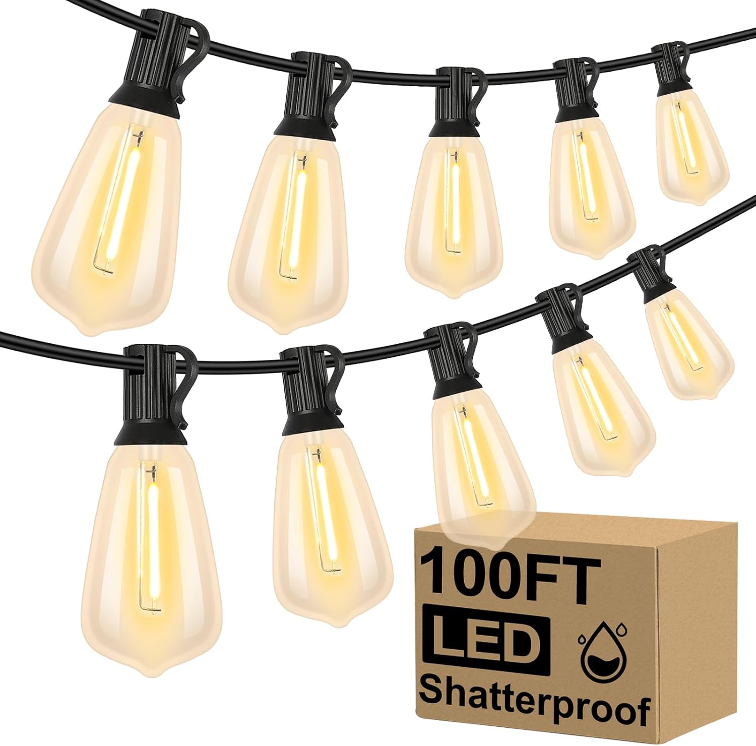 Outdoor String Lights, 100 ft, 52 ST38 Bulbs