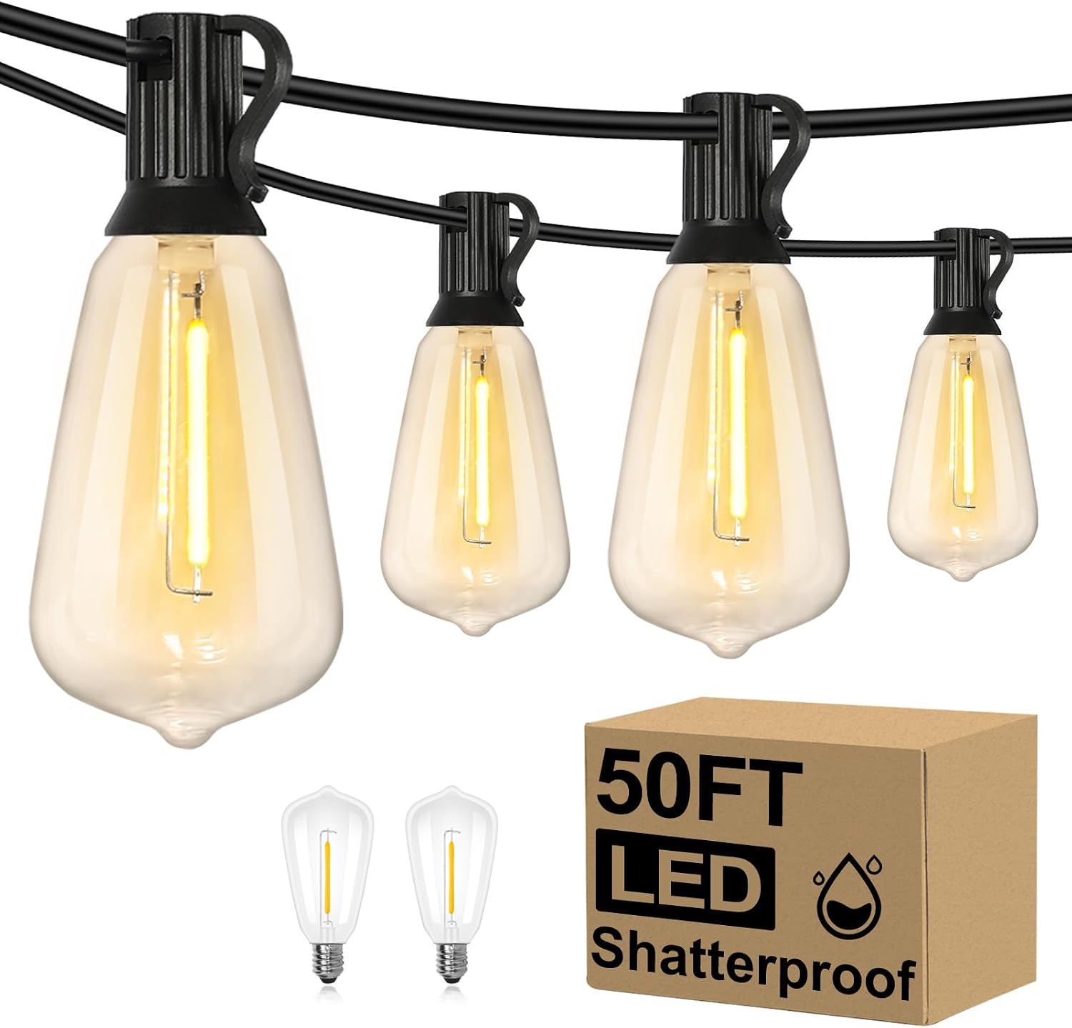 Outdoor String Lights, 100 ft, 52 ST38 Bulbs