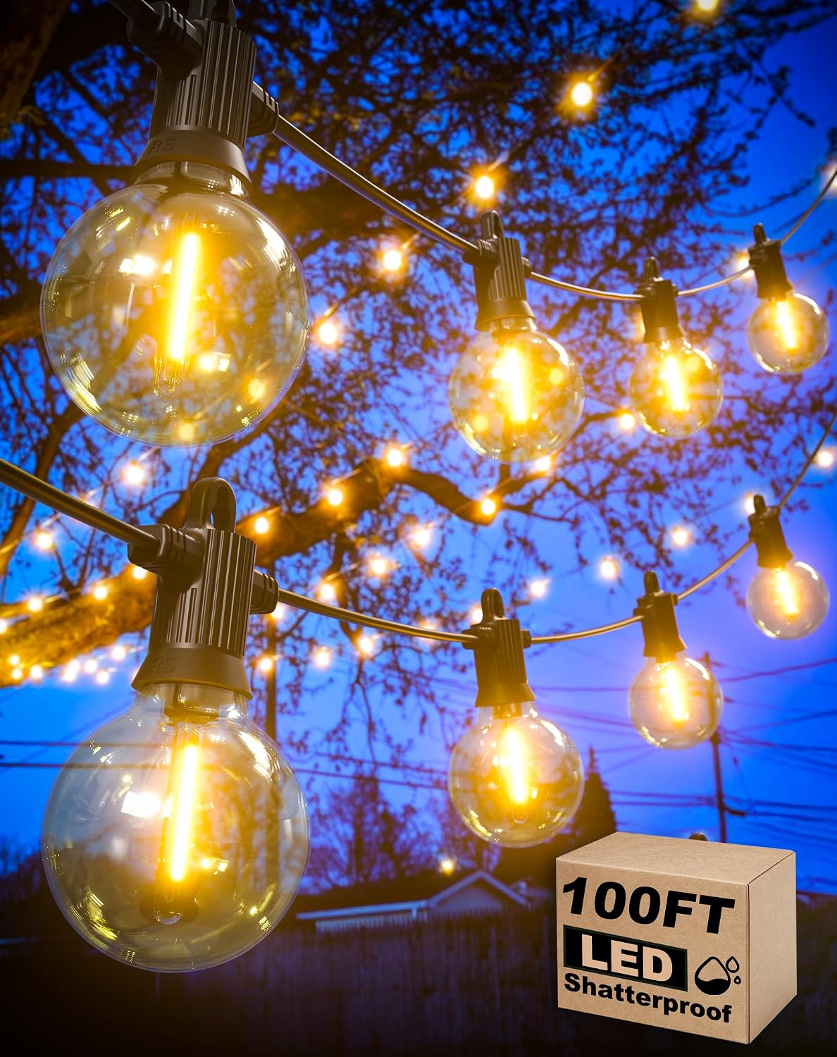 Outdoor String Lights, 100 ft, 53 G40 Bulbs