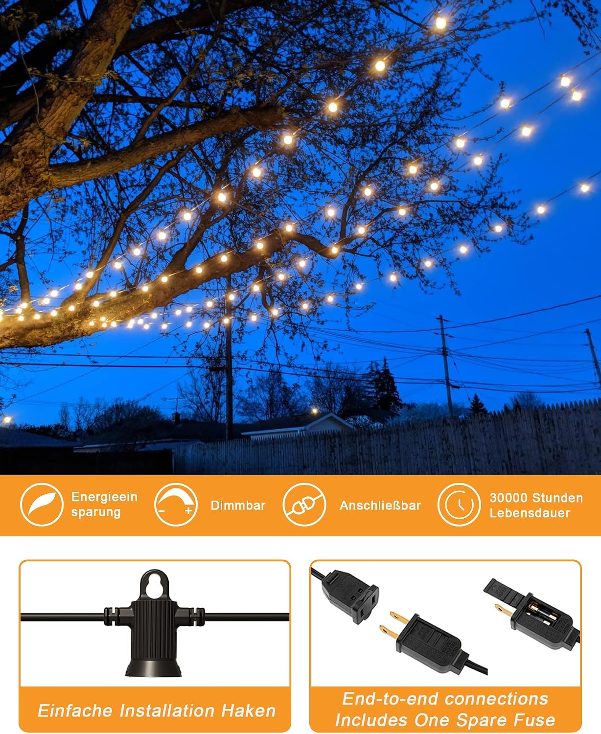 Outdoor String Lights, 100 ft, 53 G40 Bulbs