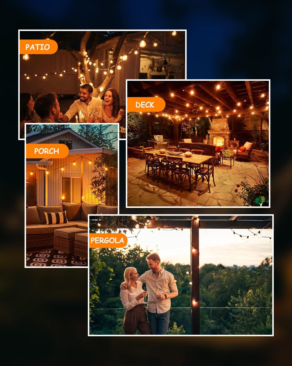 Outdoor String Lights, 200 ft, 104 Bulbs