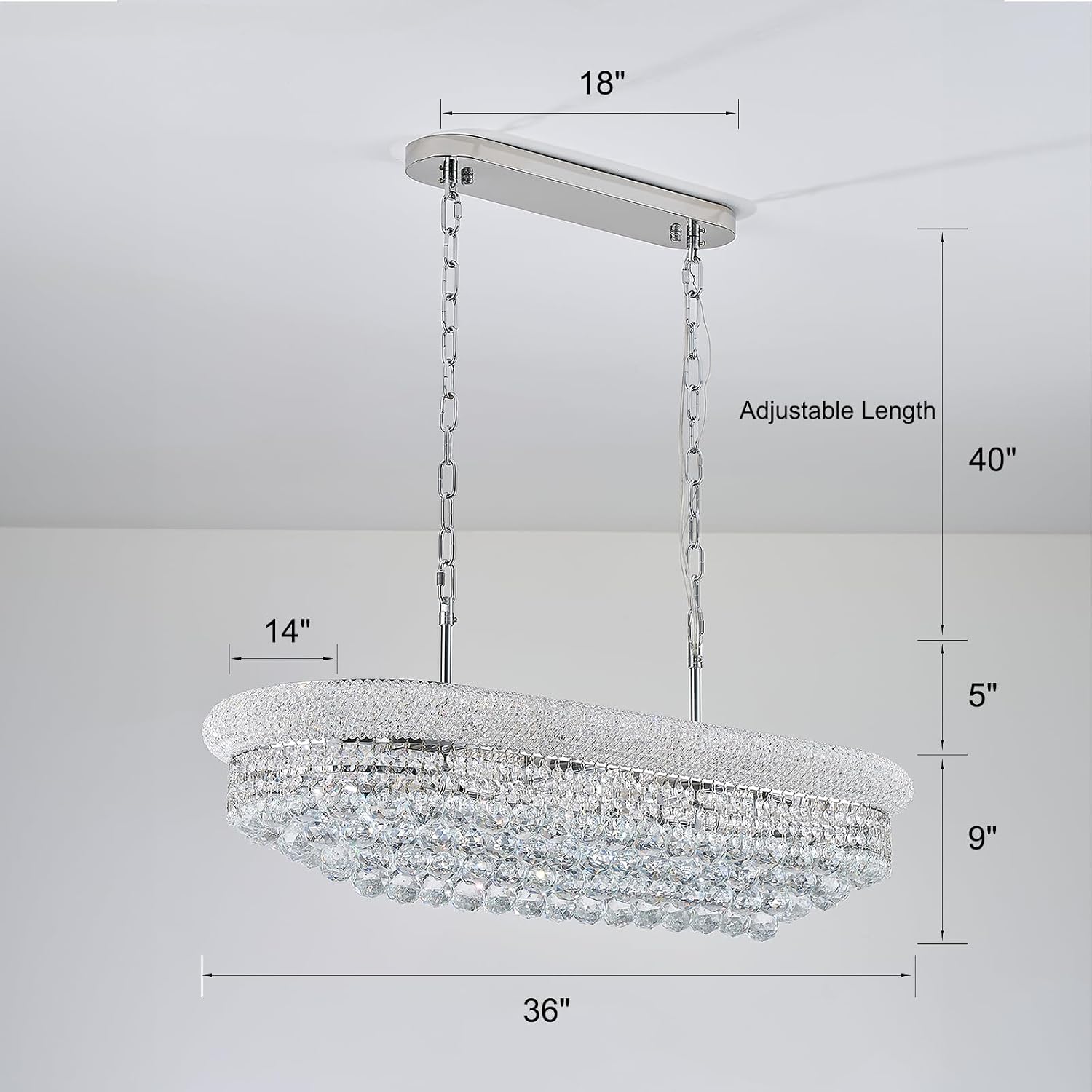Rectangular Crystal Chandelier, 36 inch, Chrome