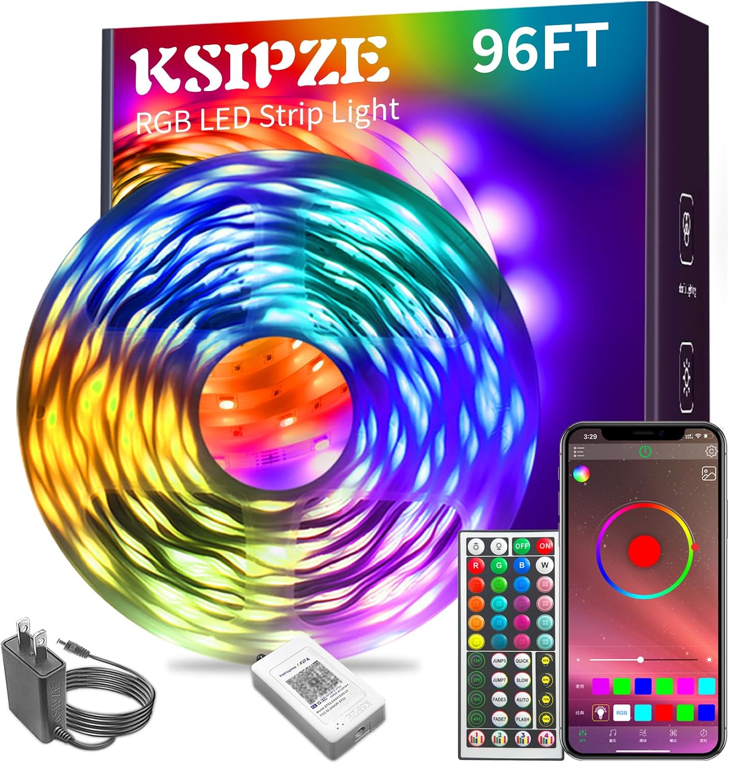RGB LED Strip Lights, 100 ft, Music Sync