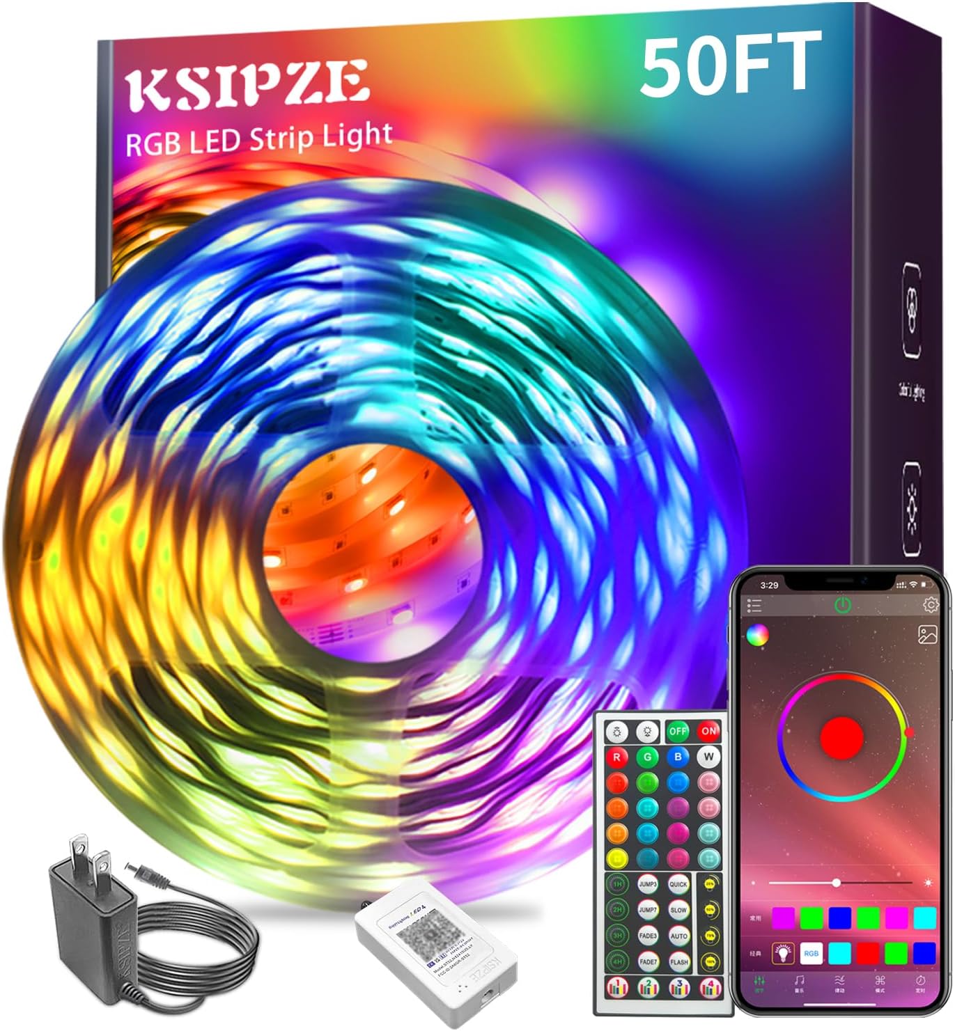 RGB LED Strip Lights, 100 ft, Music Sync