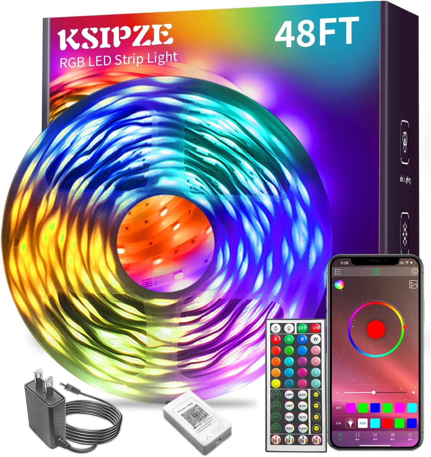 RGB LED Strip Lights, 100 ft, Music Sync