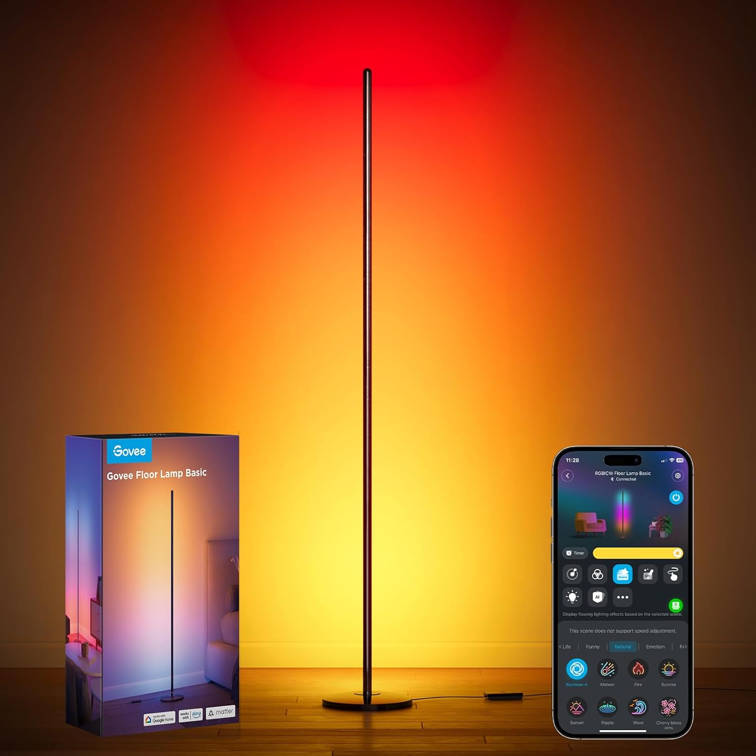 RGBIC LED Corner Floor Lamp, 1000 lm