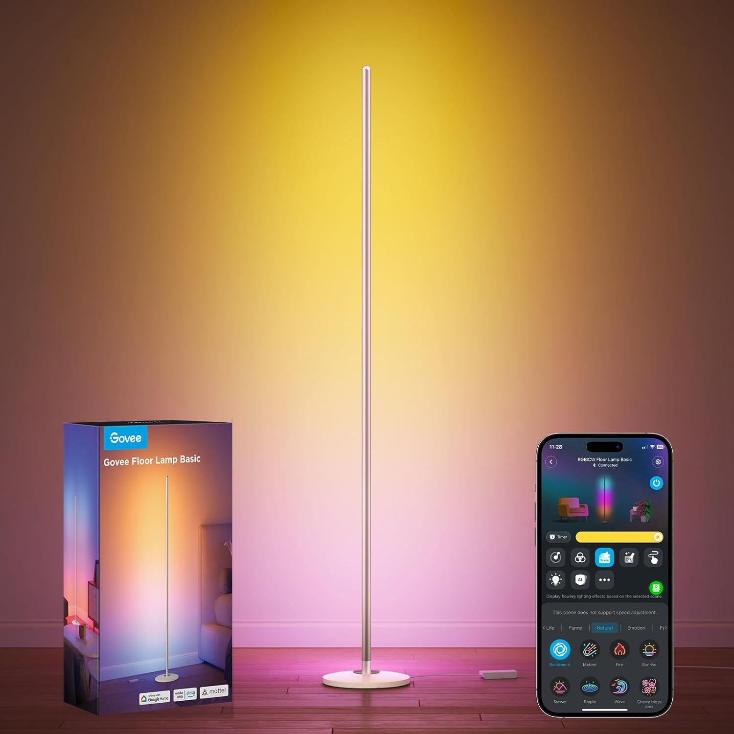 RGBIC LED Corner Floor Lamp, 1000 lm