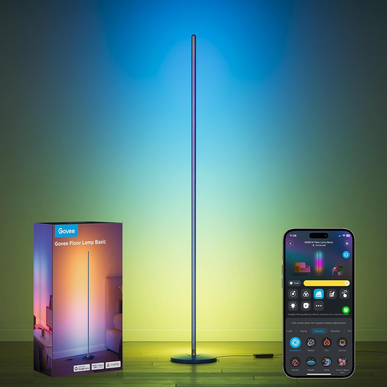 RGBIC LED Corner Floor Lamp, 1000 lm