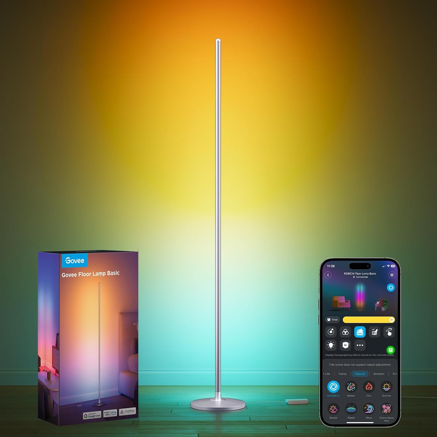 RGBIC LED Corner Floor Lamp, 1000 lm