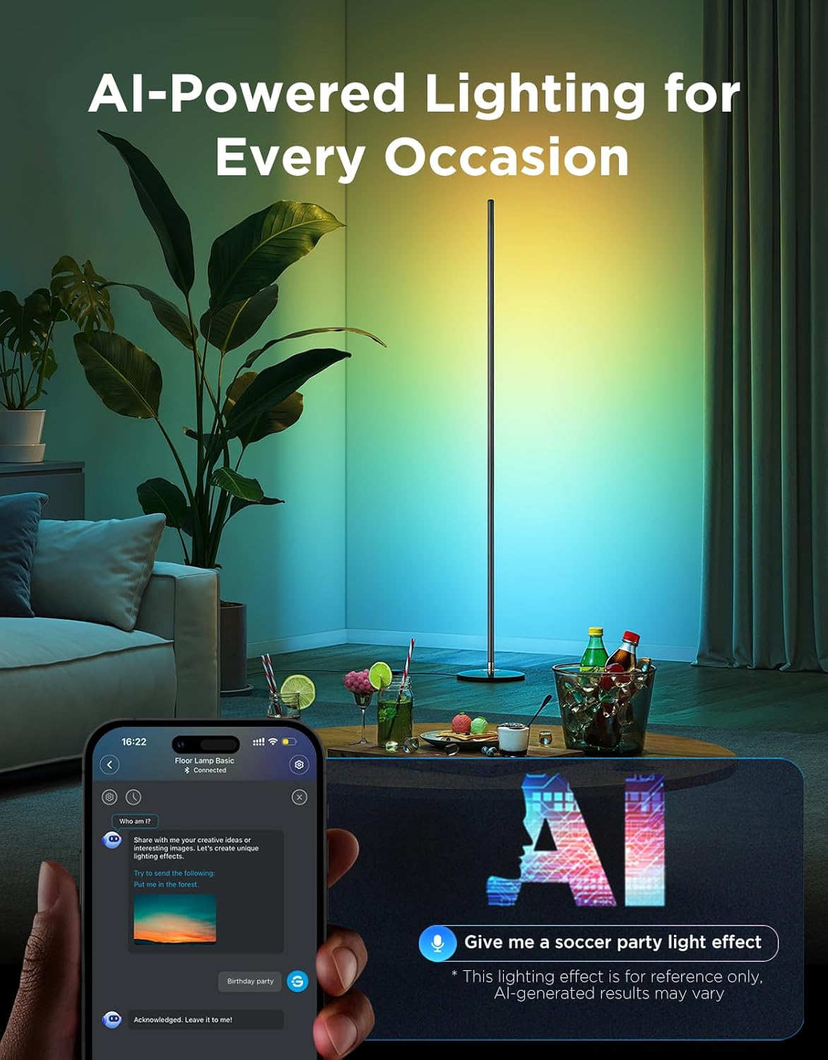 RGBIC LED Corner Floor Lamp, 1000 lm