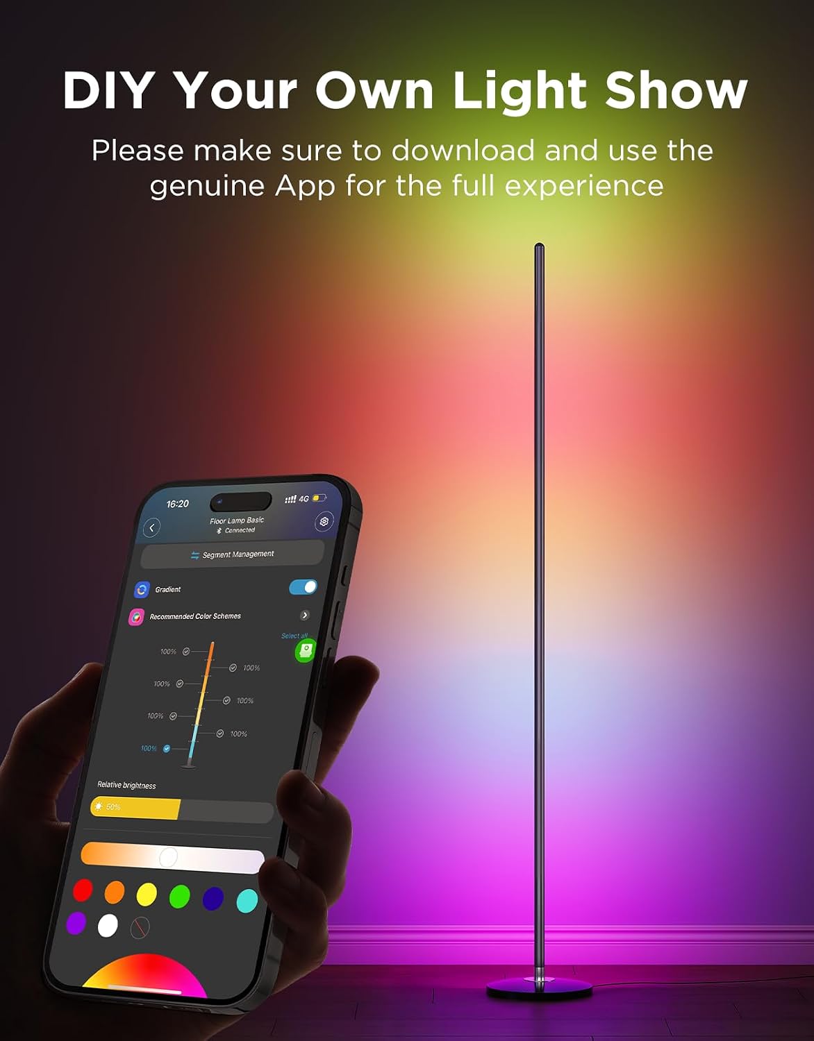 RGBIC LED Corner Floor Lamp, 1000 lm