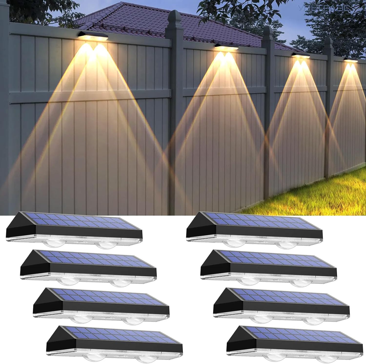 Solar Fence Lights, 8 Pack, 3 Colour Modes