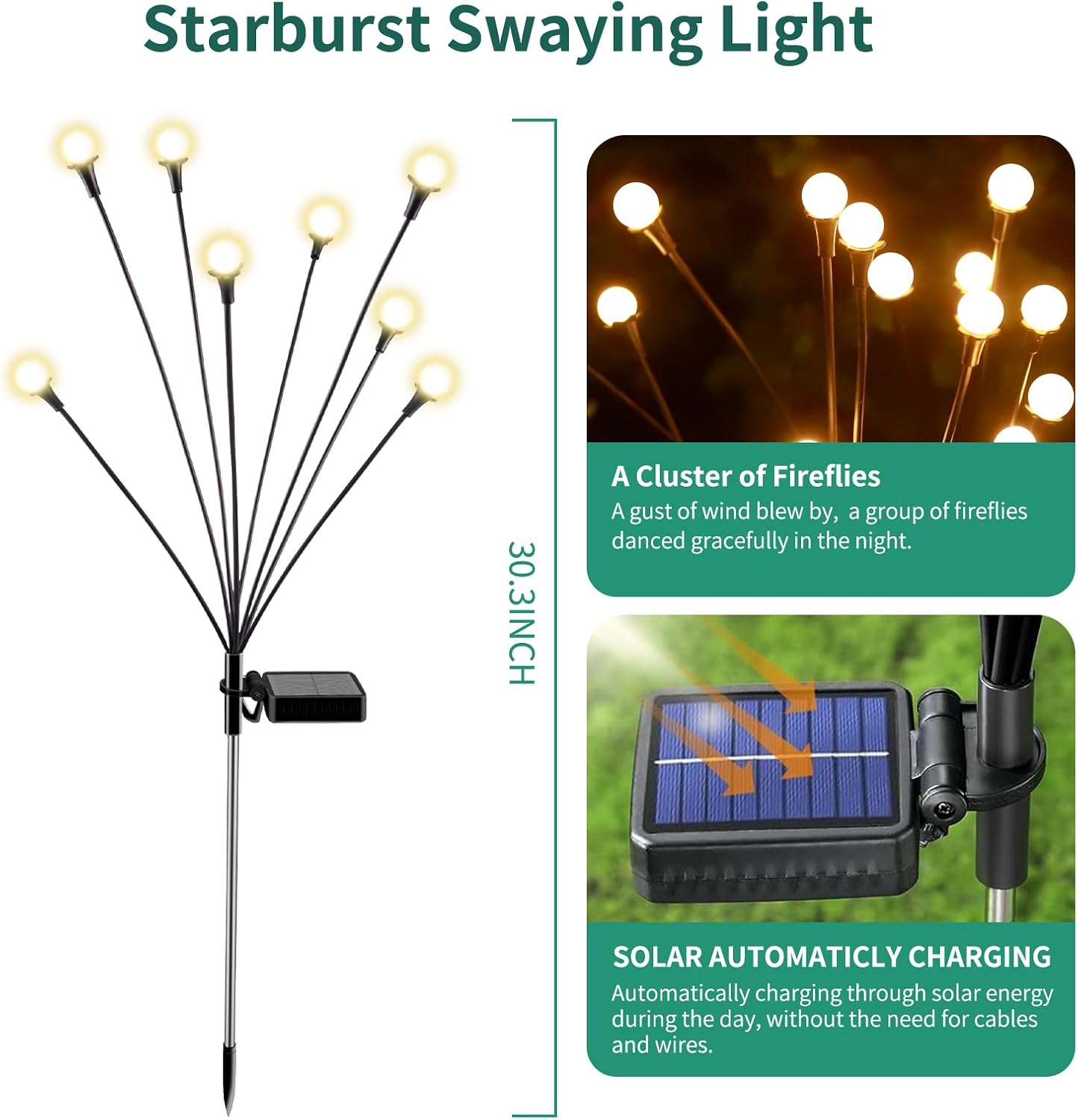 Solar Firefly Garden Lights, 10 Pack, 80 LEDs