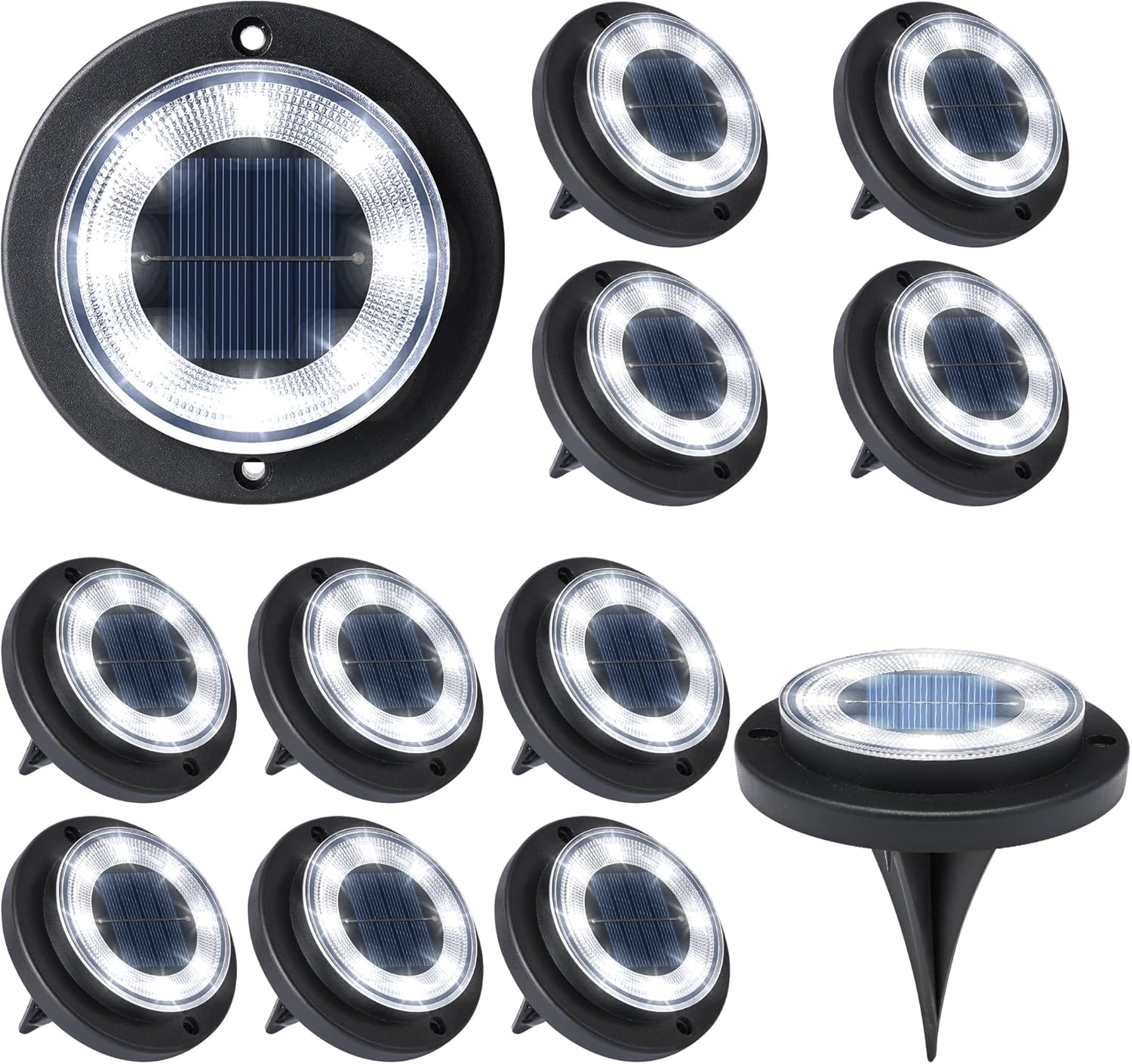 Solar Ground Disk Lights, 12 Pack, 2-in-1