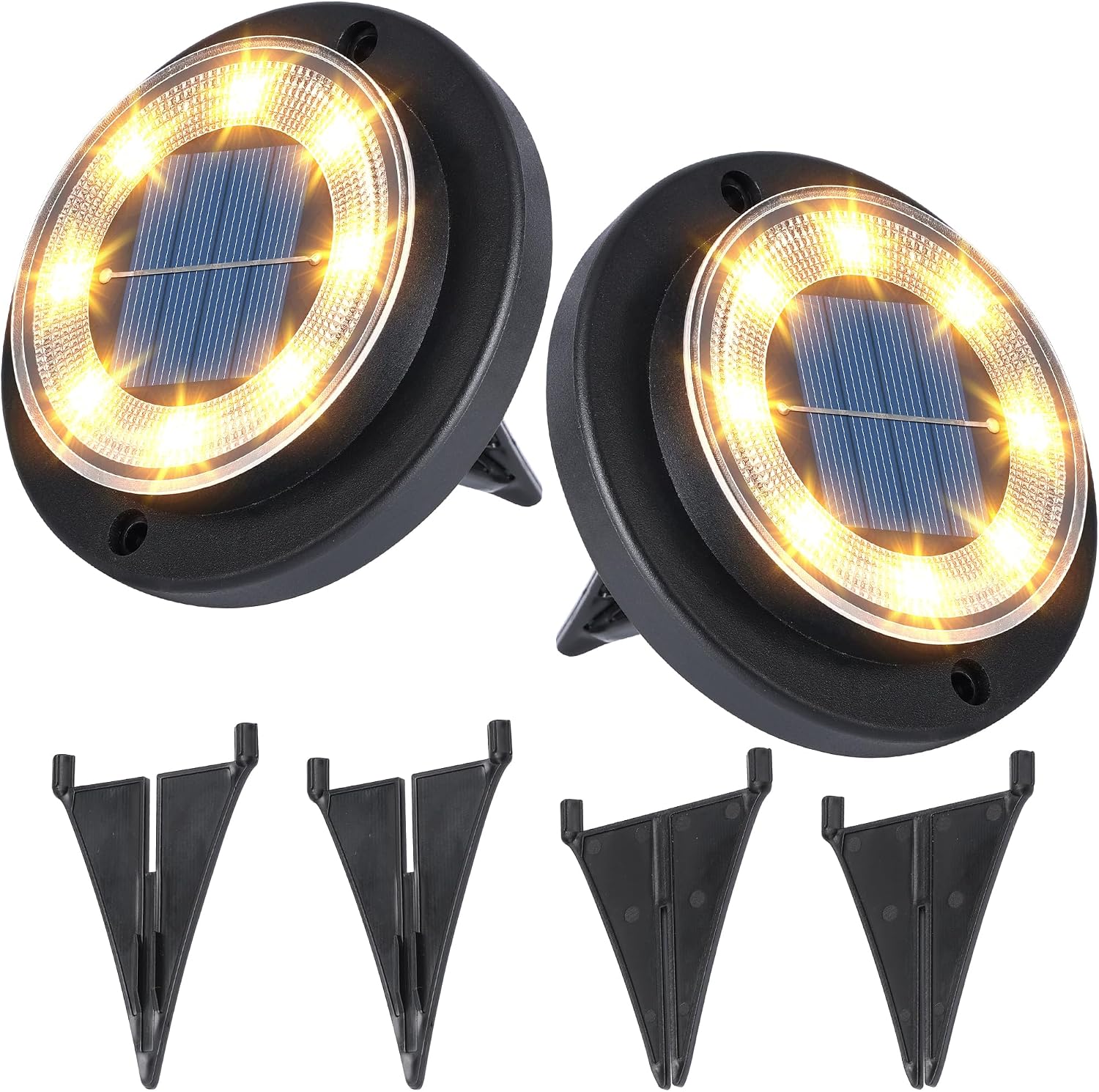 Solar Ground Disk Lights, 12 Pack, 2-in-1