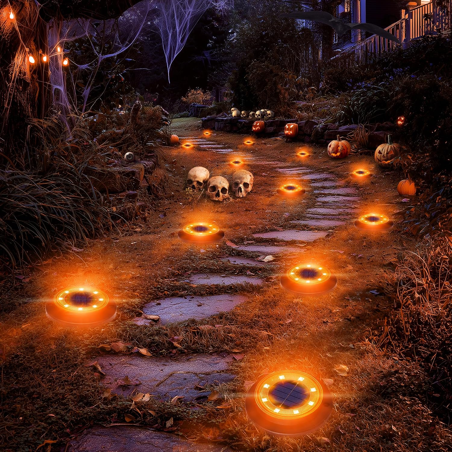 Solar Ground Disk Lights, 12 Pack, 2-in-1