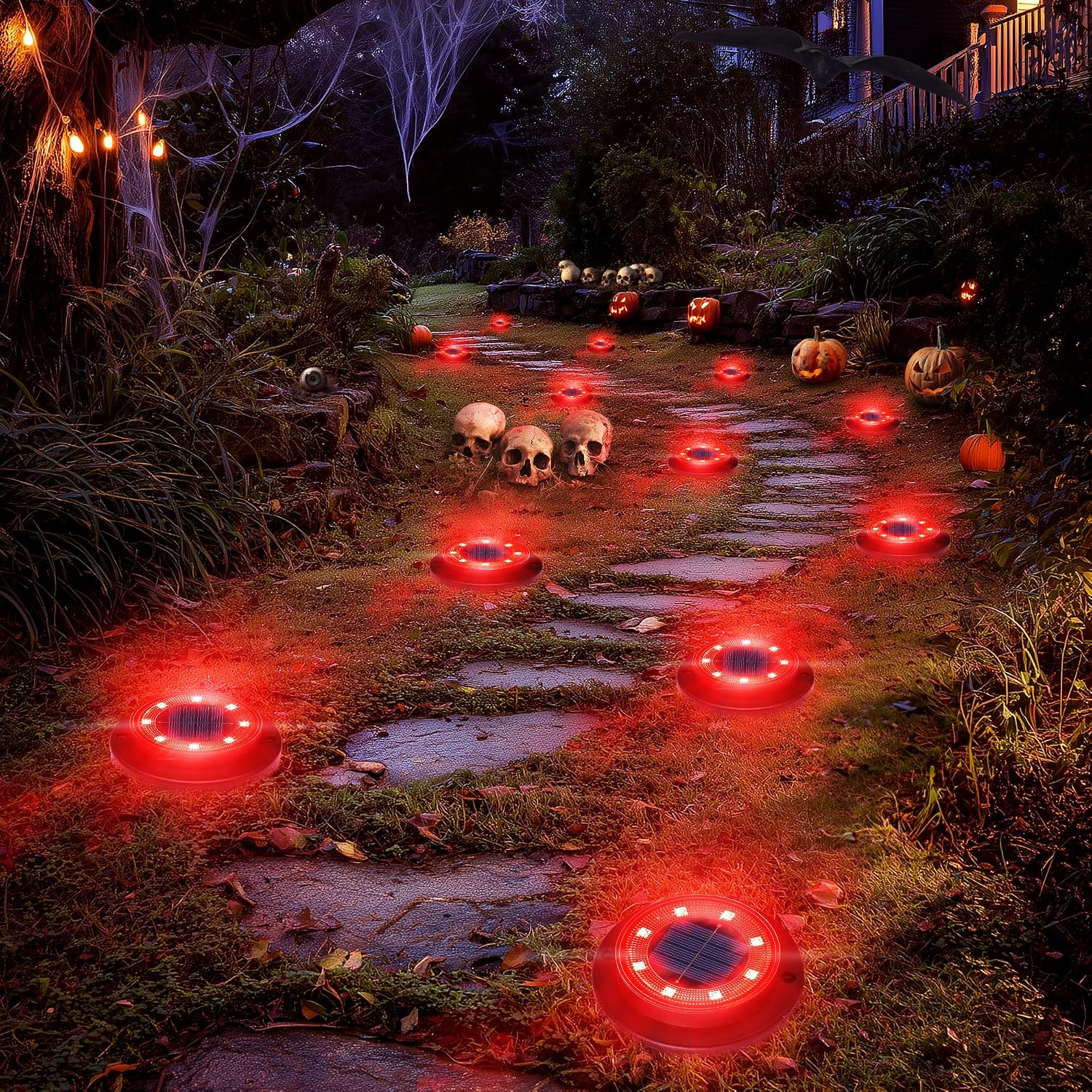 Solar Ground Disk Lights, 12 Pack, 2-in-1