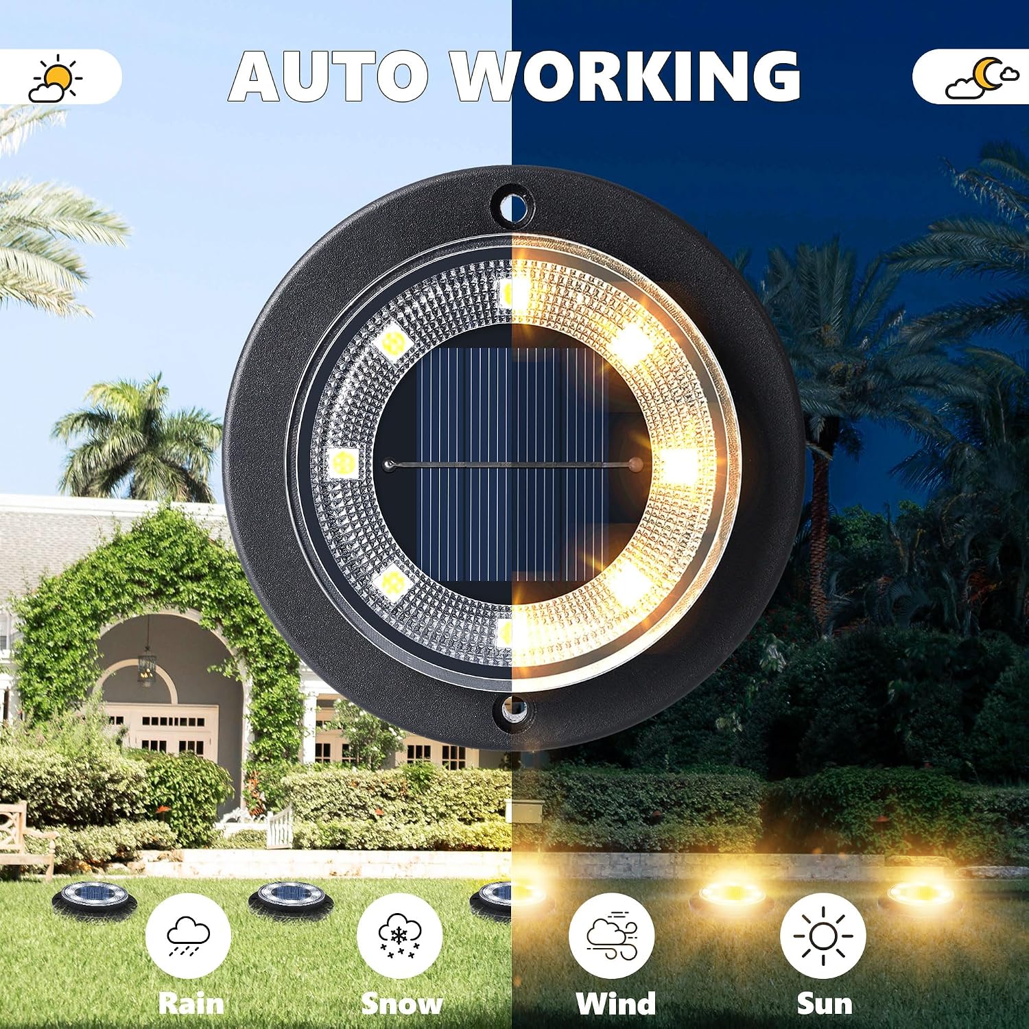 Solar Ground Disk Lights, 12 Pack, 2-in-1
