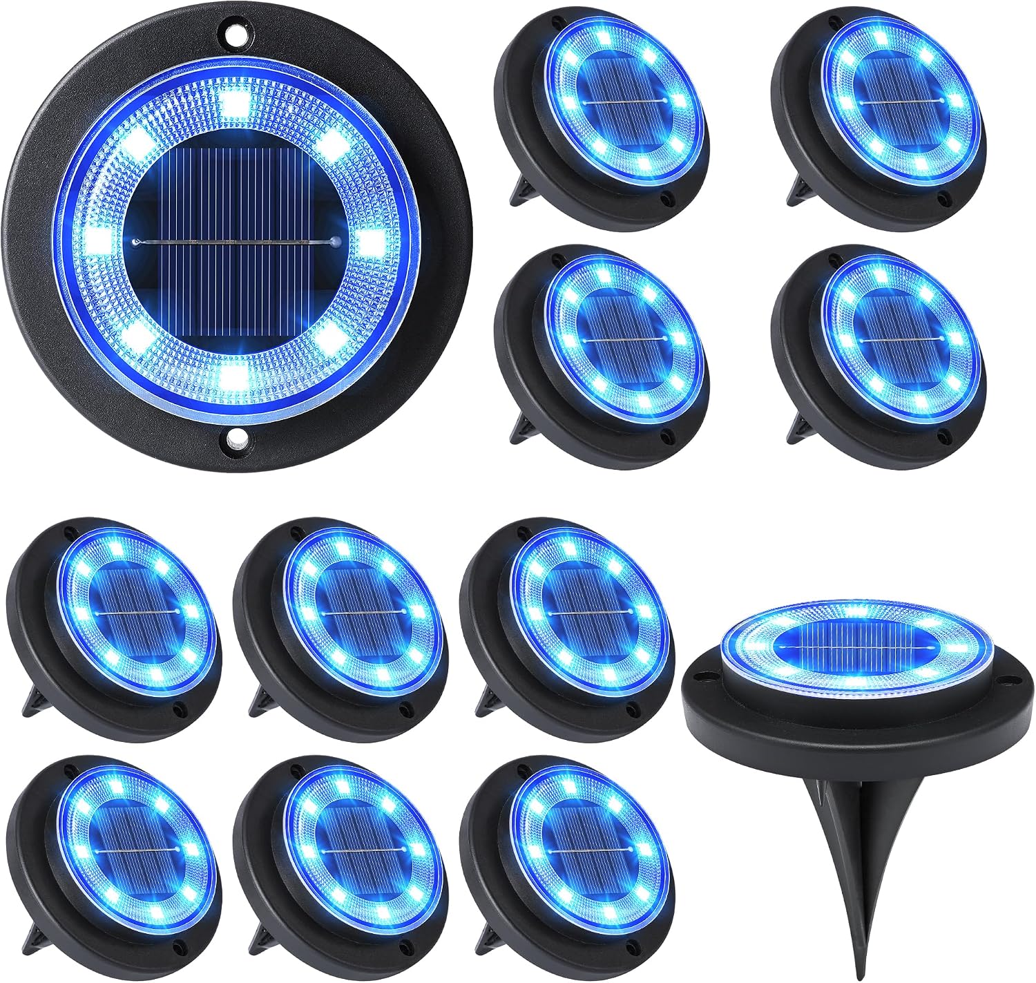 Solar Ground Disk Lights, 12 Pack, 2-in-1